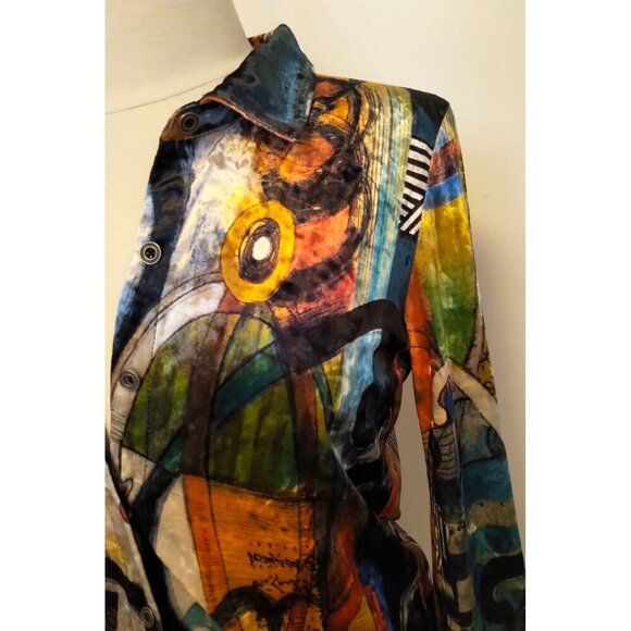 RARE!! Vintage Dolcezza Simply Art Artsy Velvet Painting Print Button Up Shirt - Picture 8 of 16